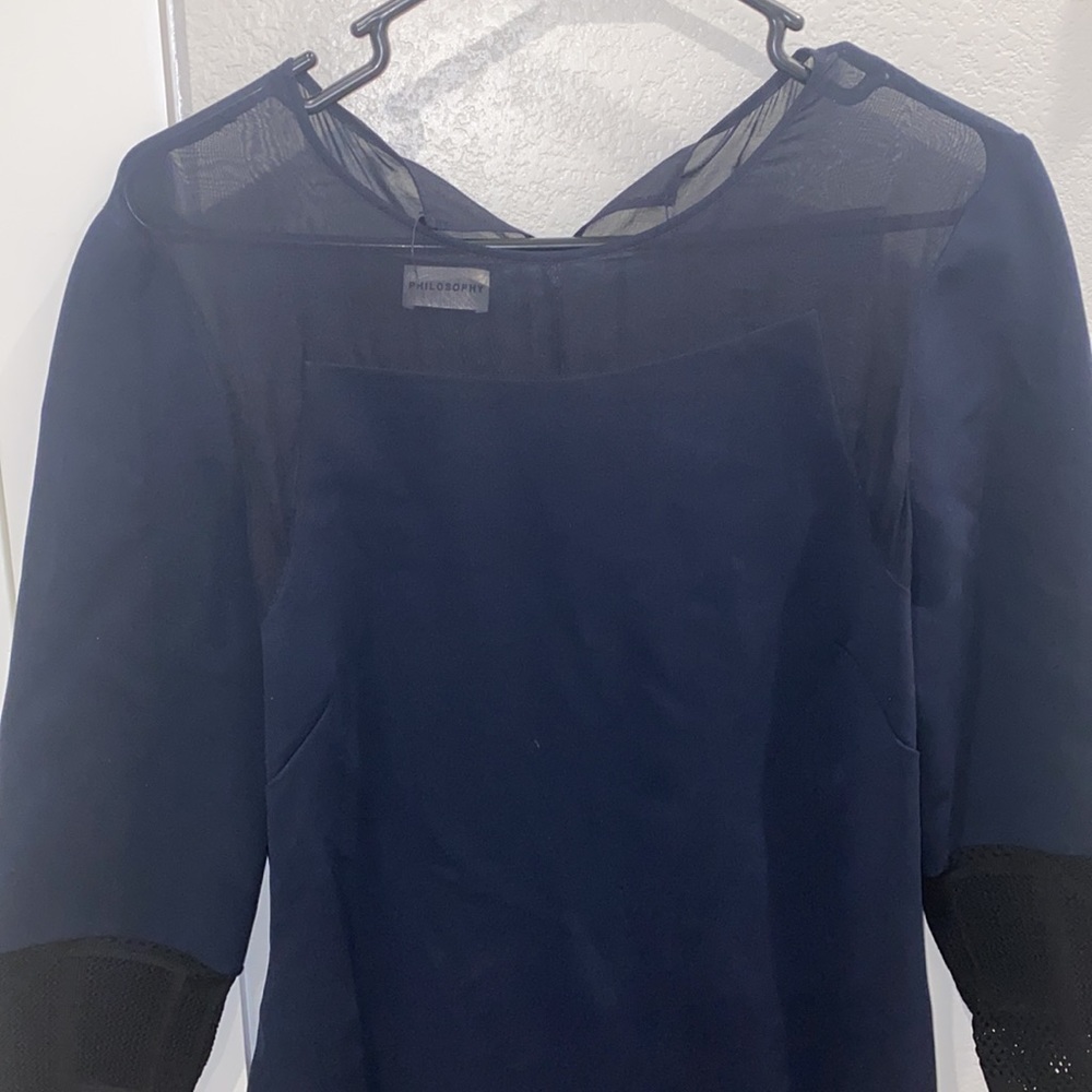 EUC Midi Philosophy Brand Fitted Midi Dress Size 6 Navy and Black - Picture 4 of 11